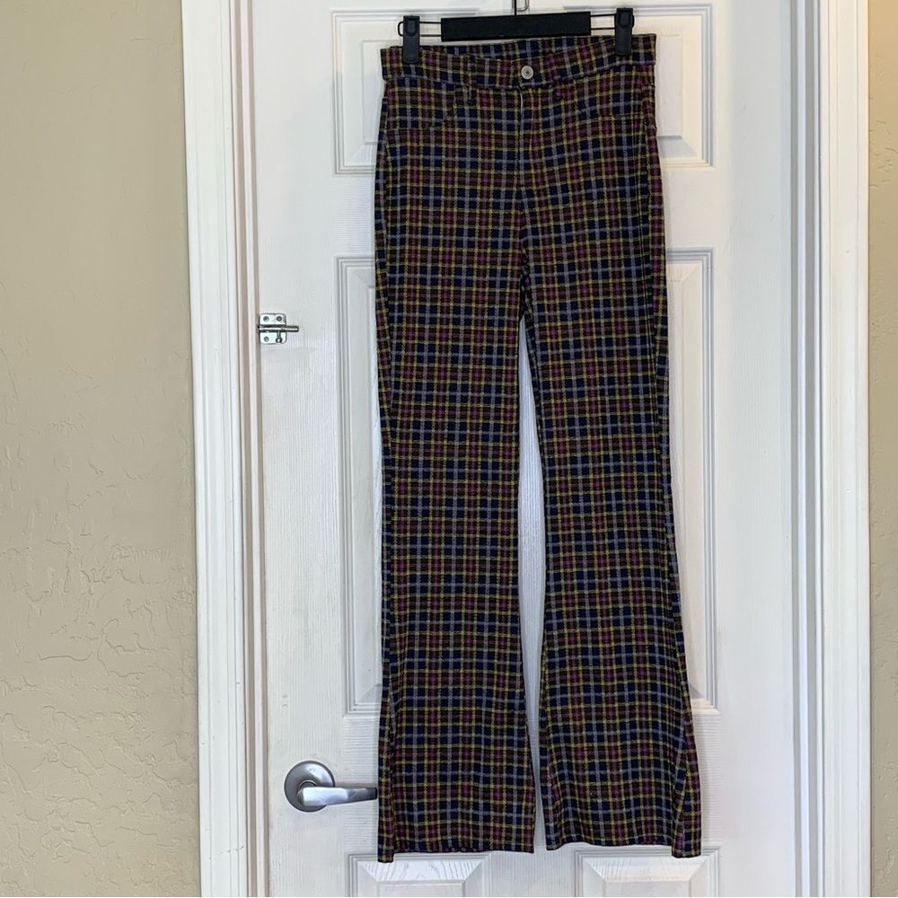 American Eagle Knit High-Waisted Kick Boot Plaid Pant Size 2